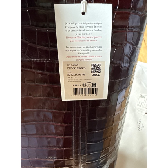 NWT Sezane The Tote Chocolate Crocodile Embossed Leather Large Tote Purse - Picture 4 of 10